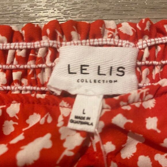 NWT LELIS collection floral short puffed sleeve extra cropped peekaboo top sz Lg - Picture 5 of 7